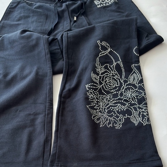 BCBG Max Azria Black track suit jacket and pants with floral Rhinestone Logo - Picture 11 of 16